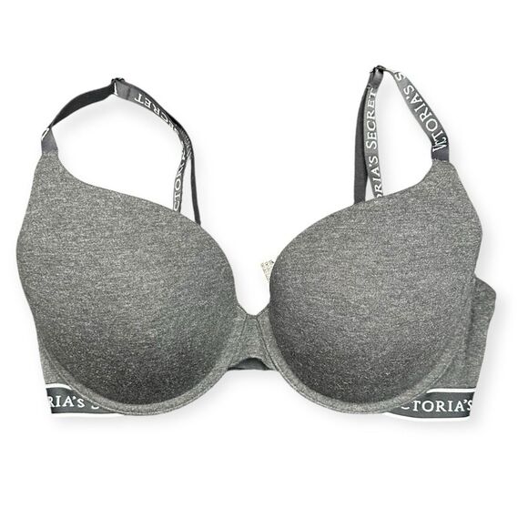 VICTORIA’S SECRET Heather Gray Logo Band T-Shirt Push-Up Full Coverage Bra Size - Picture 1 of 6